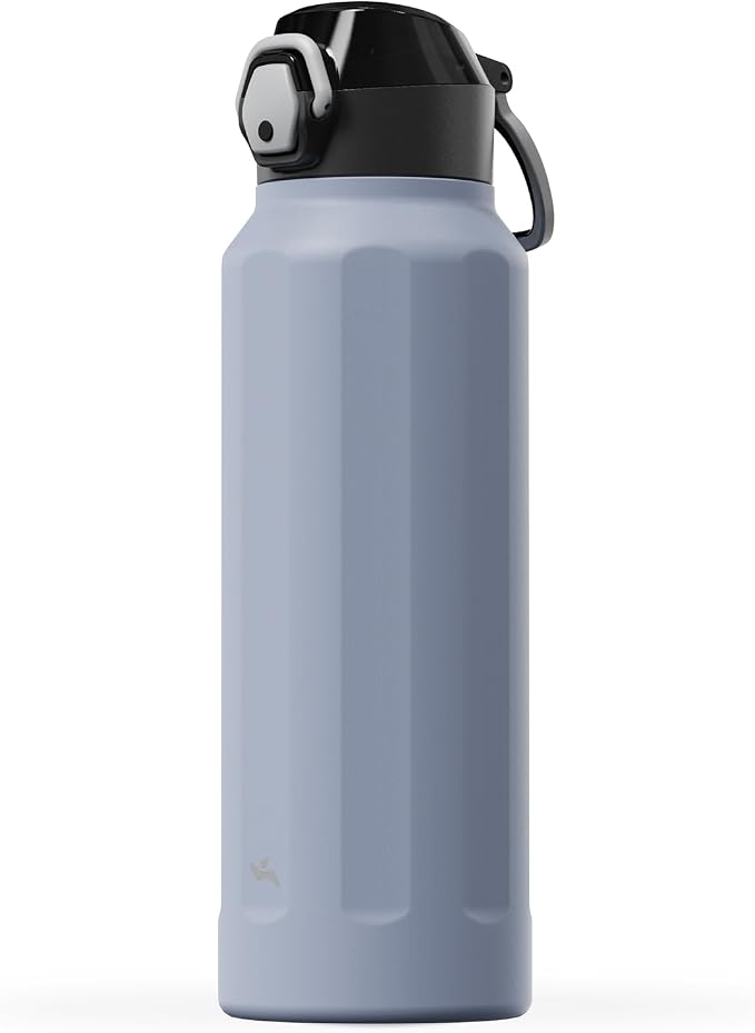 Konokyo FLOWPLAY 40oz Locking Push-Button Water Bottle with Silicone Spout,Leak-Proof,18/8 Stainless Steel Double-Wall Vacuum Insulated for Sports and Travel,BPA-Free,Light Purple