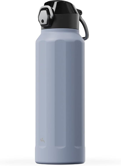 Konokyo FLOWPLAY 40oz Locking Push-Button Water Bottle with Silicone Spout,Leak-Proof,18/8 Stainless Steel Double-Wall Vacuum Insulated for Sports and Travel,BPA-Free,Light Purple