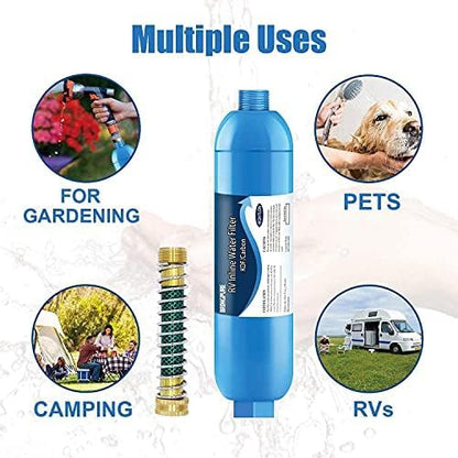 Bringpure RV Water Filter with 90 Degree Elbow and Flexible Hose Protector | NSF 42/372 Certified, Reduce Chlorine, Odor, Taste, Rust and Fluoride in Drinking Water, Dedicated for RV and Marine, 4 Pack