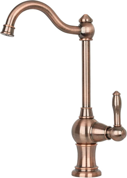 Akicon Kitchen Water Filter Faucet, Brass Body 100% Lead-Free Drinking Water Faucet Fits Most Reverse Osmosis Units or Filtration System, Non-Air Gap, Cold Water Only(Antique Copper)