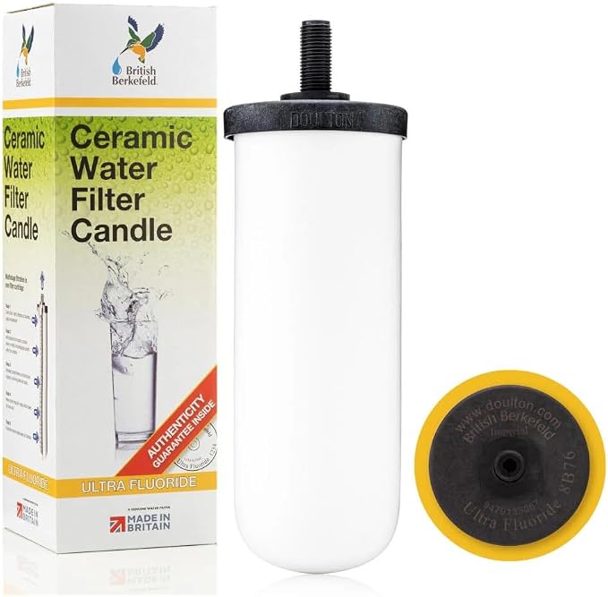 British Berkefeld Doulton Ultra Fluoride Ceramic Drinking Water Filter Cartridge W9120133 for All Gravity Water Filter Systems, Pack of 4
