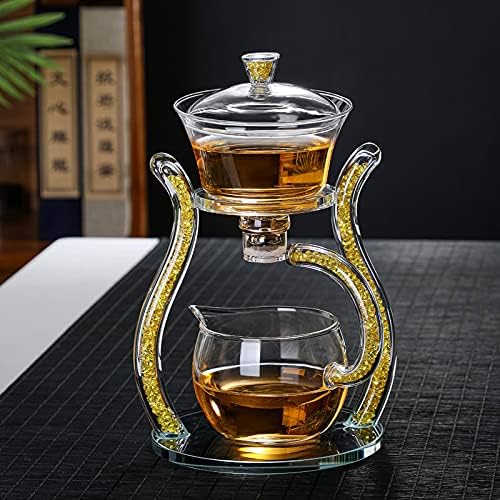 RORA Lazy Kungfu Glass Tea Set Semi Automatic Drip Rotating with Infuser Glass Teapot Set (6 cups)