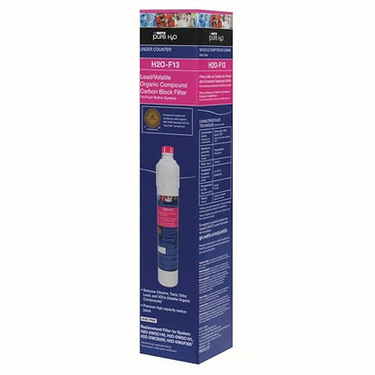 Watts Premier H2O-F13 Pure H2O LVOC Carbon Block Filter Replacement for H2O-DWGC100, H2O-DWGC101, H2O-DWCB200, H2O-DWUF300 Under Counter Water Filtration Systems, Push Button Design