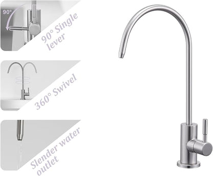 Tohlar Drinking Water Faucet for Kitchen Sink, Brushed Nickel Filtered Water Faucet Lead-Free Reverse Osmosis Faucet Water Filtration System 304 Stainless Steel, Brushed Nickel Finish