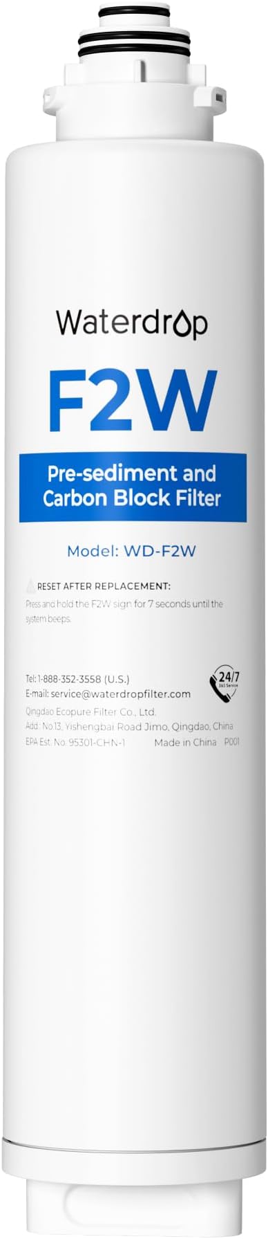 Waterdrop F2W Filter, Only Replacement for X8-PRO & X12-PRO Dual Flow Tankless Reverse Osmosis System, 6-month Lifetime