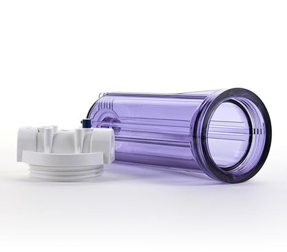 Hydronix HF3-10CLWH34PR, 10" Clear Housing with White Rib Cap for RO & Filtration Systems, 3/4" Ports with Relief Button