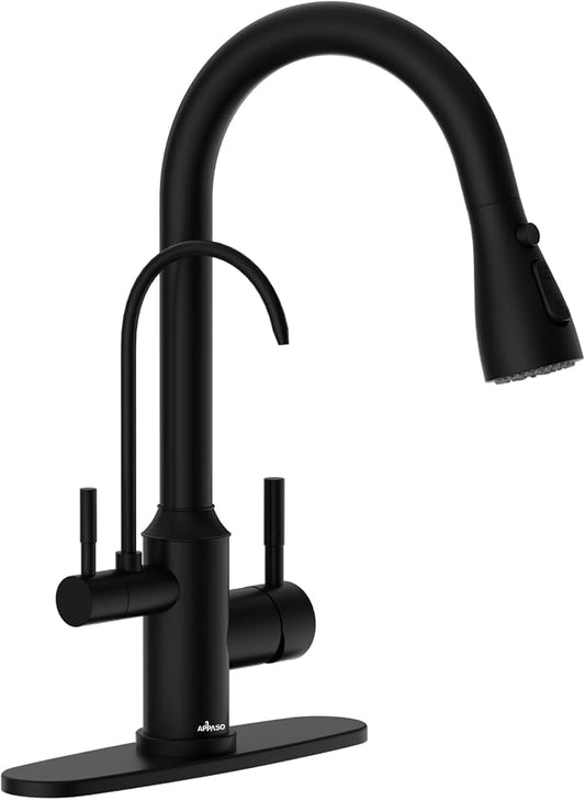 APPASO Kitchen Faucet with Water Filter, CUPC-Certified Hoses for Healthy Water, Matte Black 3 Way Sink Filter Faucets with Sprayer, 2 in 1 Faucet Black Matte (Without Filtration Device)