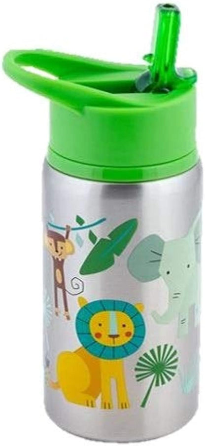 Stephen Joseph Stainless Steel Water Bottles, 18 OZ, Straw lid, Reusable tumbler, Insulated, Zoo