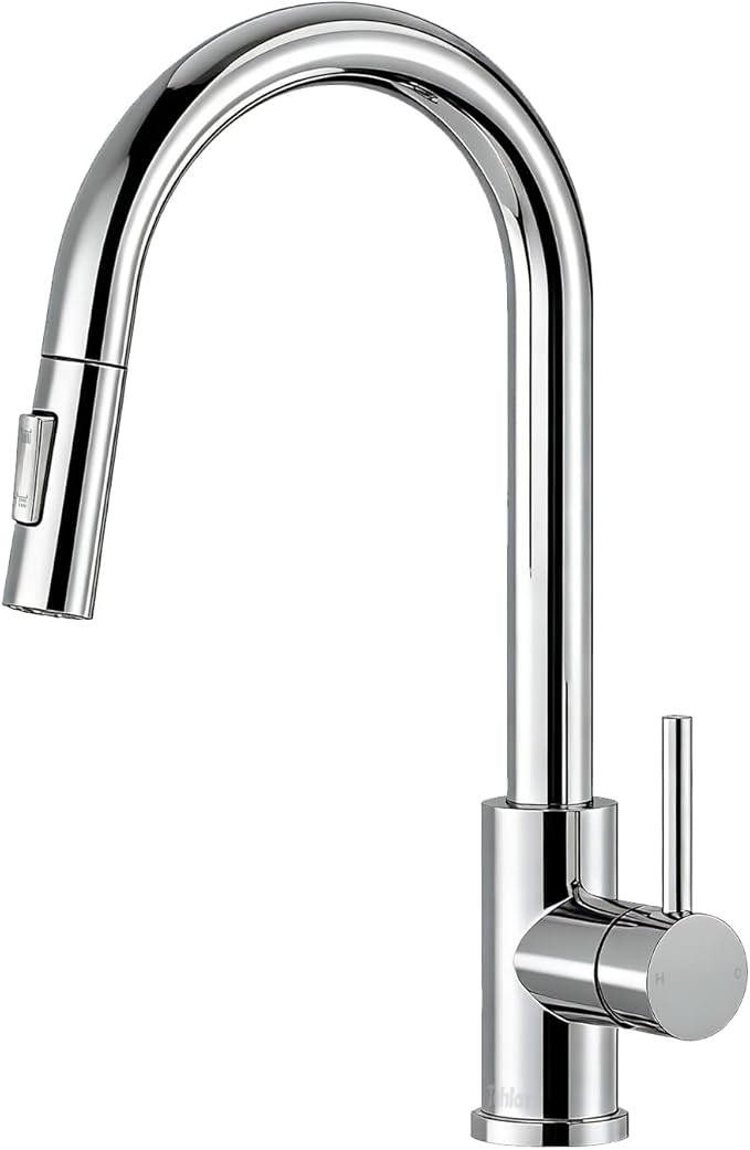 Tohlar Chrome Kitchen Faucets with Pull Down Sprayer, Single Handle Kitchen Sink Faucet Modern Staninless Steel Kitchen Faucet with Deck Plate