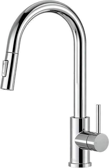 Tohlar Chrome Kitchen Faucets with Pull Down Sprayer, Single Handle Kitchen Sink Faucet Modern Staninless Steel Kitchen Faucet with Deck Plate