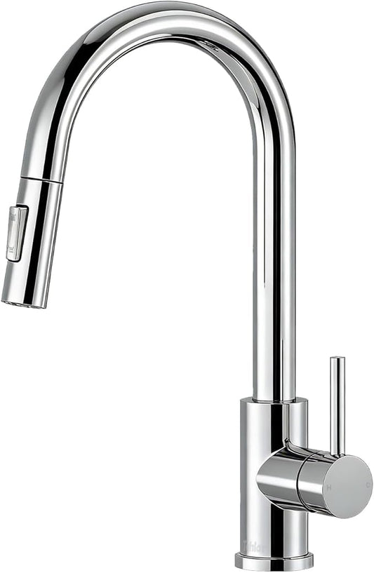 Tohlar Chrome Kitchen Faucets with Pull Down Sprayer, Single Handle Kitchen Sink Faucet Modern Staninless Steel Kitchen Faucet with Deck Plate