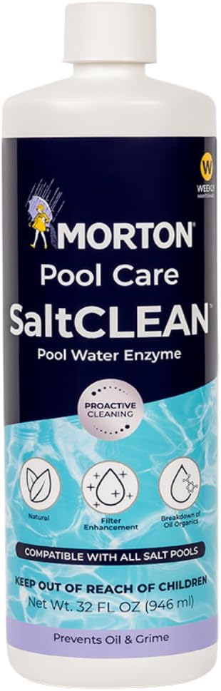 Morton SaltCLEAN | All-Natural Enzyme Pool Clarifier for Clearer Water | Breaks Down Oils, Lotions & Scum | Weekly Maintenance for All Pool Types | 32oz