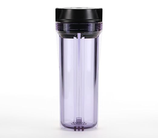 Hydronix HF2-10CLBK12, 10" Clear Housing with Black Flat Cap For RO & Filtration Systems, 1/2" Ports
