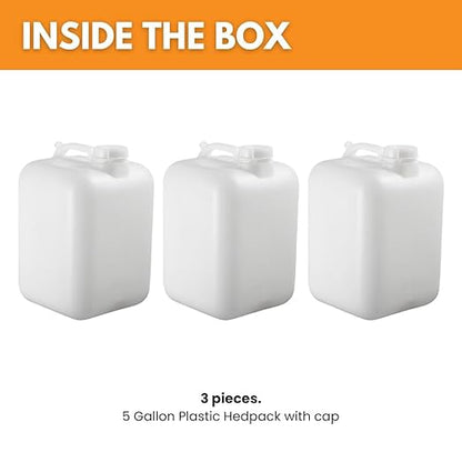 FastRack 5 Gallon Hedpak Jug with Screw Cap | 3-Pack BPA-Free Food-Grade HDPE Water Container, Leak-Resistant White | For Brewing, Fermentation & Emergency Water Storage