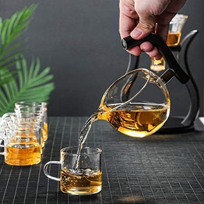 RORA Lazy Kungfu Glass Tea Set Semi Automatic Drip Rotating with Infuser Glass Teapot Set (6 cups)