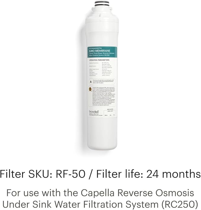 Brondell Reverse Osmosis Membrane Replacement Filter for Capella RO Water Filtration System, Eco-Efficient ER20 Filter 24 months of filtration RF-50