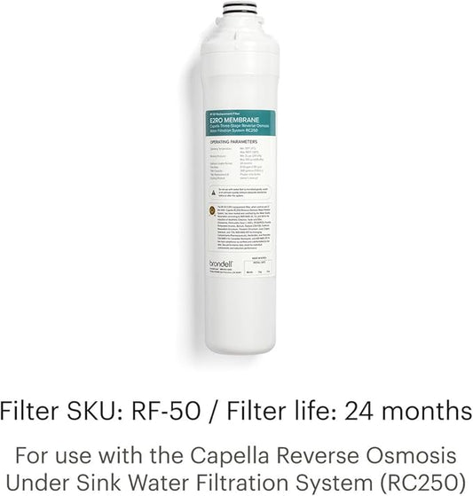 Brondell Reverse Osmosis Membrane Replacement Filter for Capella RO Water Filtration System, Eco-Efficient ER20 Filter 24 months of filtration RF-50