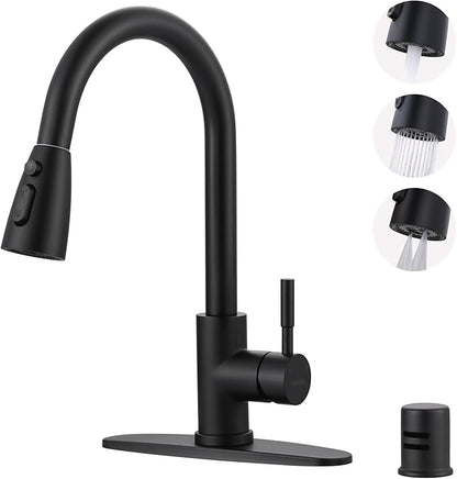 Kitchen Faucet with Air Gap: WOWOW Stainless Steel Kitchen Sink Faucet and Dishwasher Air Gap Kits for Kitchen Sink 2 or 4 Hole, Matte Black Finish