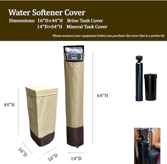 Water Softener Covers for Outside Units,16''D×44'',H,14''D×64''H Double Layer Water Softener Cover Outdoor,All-Weather Protection,Waterproof Cover for Water Softener Outside,Beige&Tan
