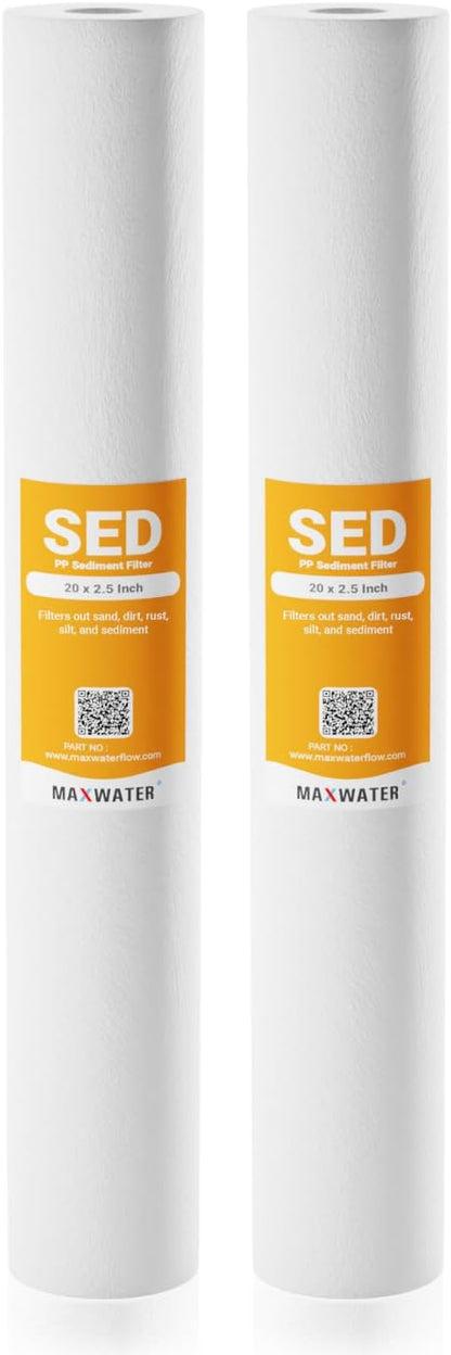Max Water Slim Blue 1 Micron 20 inch x 2.5 inch Whole House Melt-Blown Polypropylene Sediment Water Filter Replacement Cartridge (Pack of 2)