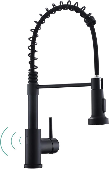 WEWE Matte Black Touchless Kitchen Faucet with Pull Down Sprayer - Motion Sensor Black Kitchen Faucet Spring Single Handle Kitchen Faucets, Stainless Steel Faucet for Kitchen Sink