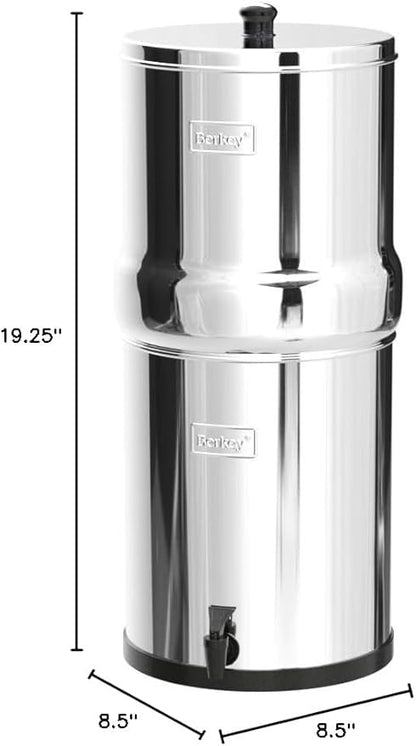 Big Berkey Gravity-Fed Stainless Steel Countertop Water Filter System 2.25 Gallon with 2 Authentic Black Berkey Elements BB9-2 Filters