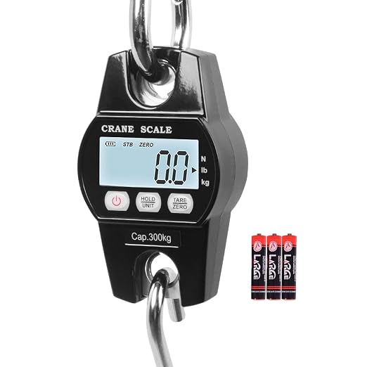 Fuzion Hanging Scale 660LB - Heavy Duty Crane Scale with Aluminum Body | Stainless Steel Hook, Hold/Tare Function, Large Display, Digital Hanging Scales for Weighing Animals, Hays, Fish, Luggage