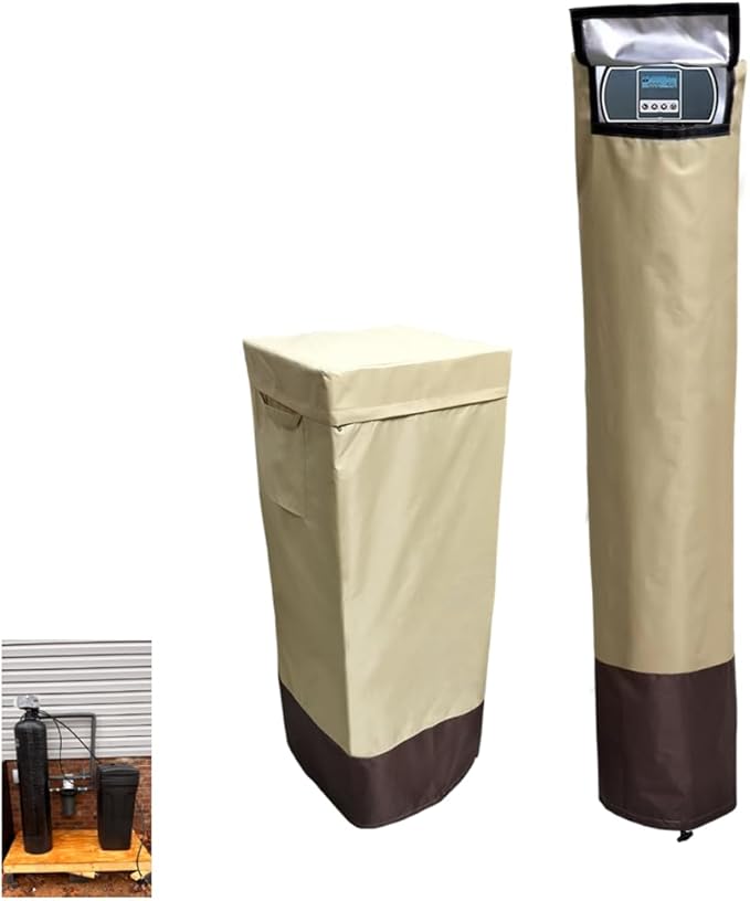Water Softener Covers for Outside Units,16''D×44'',H,14''D×64''H Double Layer Water Softener Cover Outdoor,All-Weather Protection,Waterproof Cover for Water Softener Outside,Beige&Tan