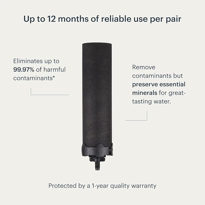 Boroux Foundation. Black Replacement Water Filter - Replacement For Berkey BB9-2 and Gravity-Fed Water Filter Systems