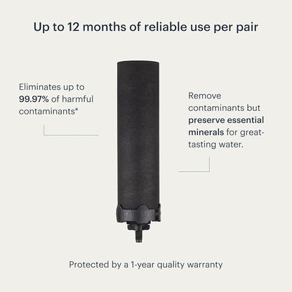 Boroux Foundation. Black Replacement Water Filter - Replacement For Berkey BB9-2 and Gravity-Fed Water Filter Systems