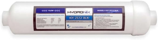 Hydronix Alkaline Remineralization & pH Balance Inline Water Filter ICF-2512-ALK | Fits Any Reverse Osmosis RO Drinking Water System, Under Sink, Ice Makers, 1/4" NPT Ports