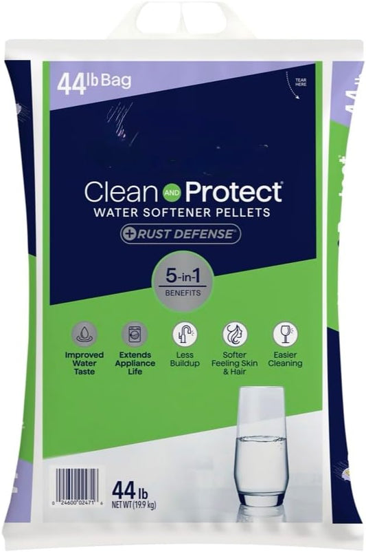 Water Softener Salt Pellets – Clean and Protect Plus Rust Defense, 40 lb Bags – Removes Iron, Reduces Rust Stains, Improves Water Taste, Protects Pipes and Appliances