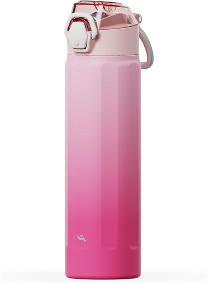 Konokyo FLOWPLAY 22oz Locking Push-Button Water Bottle with Silicone Spout,Leak-Proof,18/8 Stainless Steel Double-Wall Vacuum Insulated for Sports and Travel,BPA-Free,Cherry Blossom