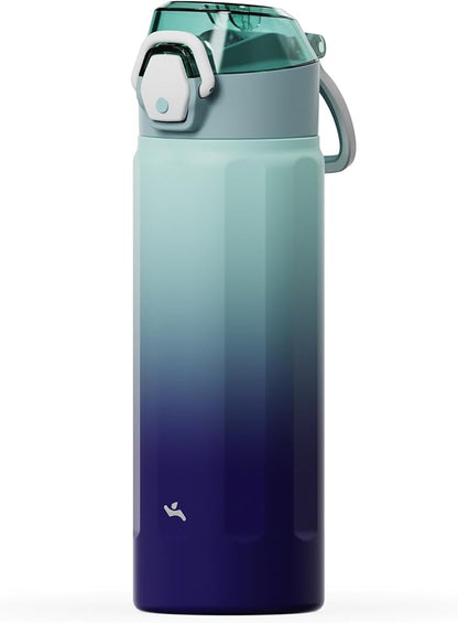Konokyo FLOWPLAY 18oz Locking Push-Button Water Bottle with Silicone Spout,Leak-Proof,18/8 Stainless Steel Double-Wall Vacuum Insulated for Sports and Travel,BPA-Free,Ocean Dream