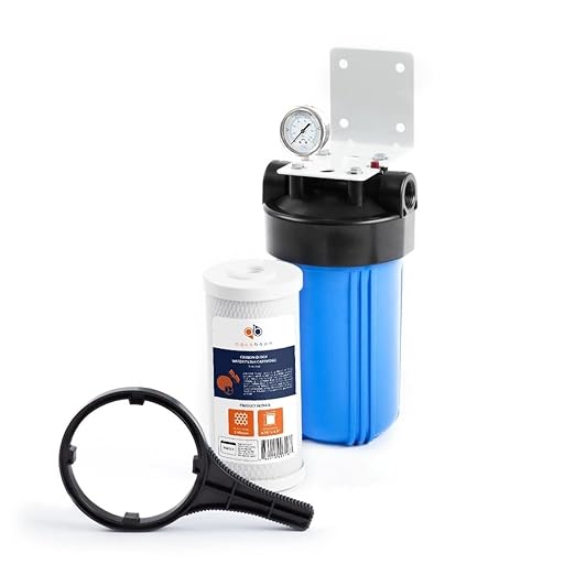 Aquaboon Whole House Water Filter System for Well Water with 5 Micron 10x4.5 Carbon Block Chlorine Reduction Cartrige | NSF Certified, Pressure Gauges & Releas, Wrench, Bracket 1" NPT