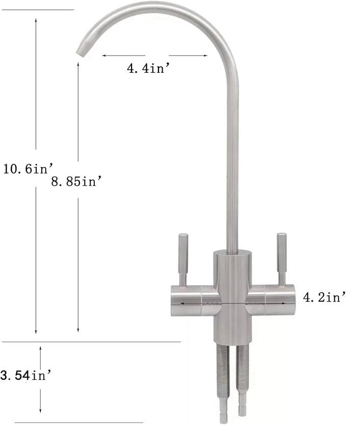 Two Way Drinking Faucet with Two Handles, Water Purifier RO Faucet, Stainless Steel Direct Drinking Kitchen tap for Filters, Sparkling, Cold Water