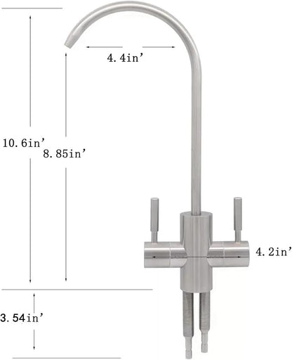 Two Way Drinking Faucet with Two Handles, Water Purifier RO Faucet, Stainless Steel Direct Drinking Kitchen tap for Filters, Sparkling, Cold Water