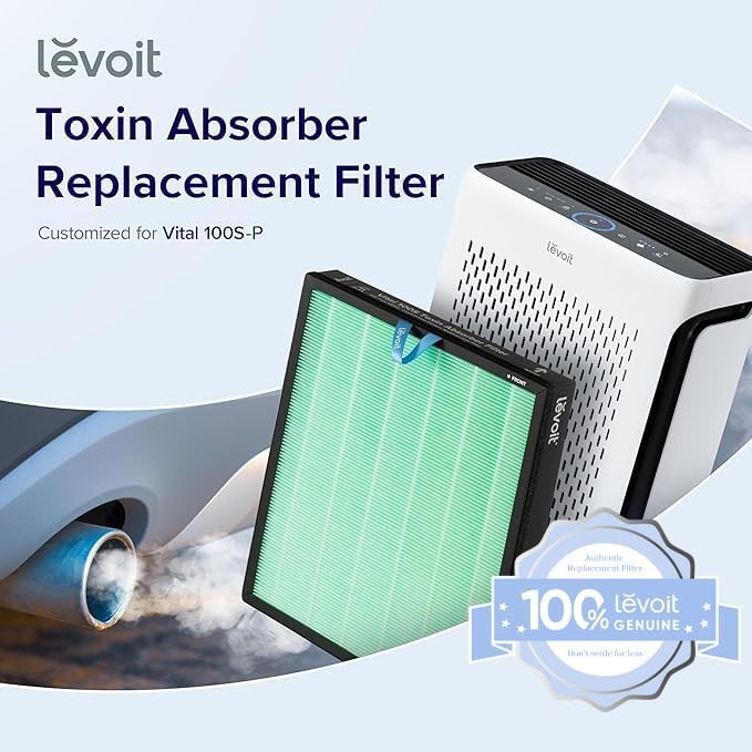 LEVOIT Genuine Vital 100S-P Air Purifier Toxin Absorber Replacement Filter, Supports HEPA Sleep Mode, HighEfficiency Activated Carbon for Removal of Odor, Pollen, Vital 100S-RF-TX, Green (Pack of 10)
