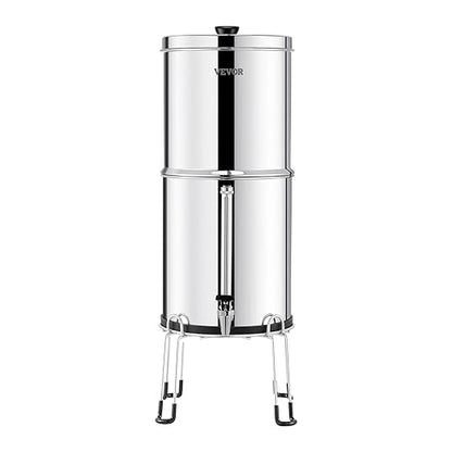 VEVOR Gravity-fed Water Filter System, 2.25G 304 Stainless-Steel Countertop Filtration System, Reduces Lead and up to 99% of Chlorine, with 2 Activated Carbon Filter, 2 Defluorination Filter, Spigot