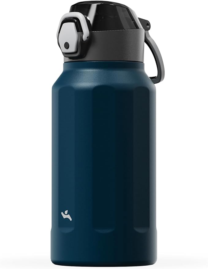 Konokyo FLOWPLAY 26oz Locking Push-Button Water Bottle with Silicone Spout,Leak-Proof,18/8 Stainless Steel Double-Wall Vacuum Insulated for Sports and Travel,BPA-Free,Brilliant Blue