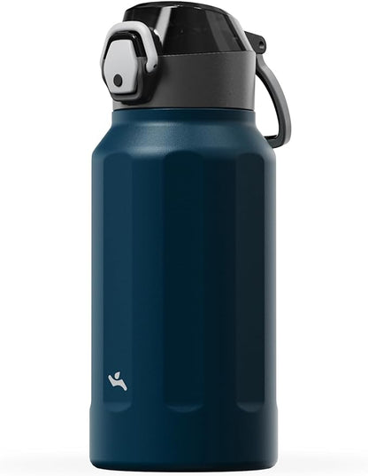 Konokyo FLOWPLAY 26oz Locking Push-Button Water Bottle with Silicone Spout,Leak-Proof,18/8 Stainless Steel Double-Wall Vacuum Insulated for Sports and Travel,BPA-Free,Brilliant Blue