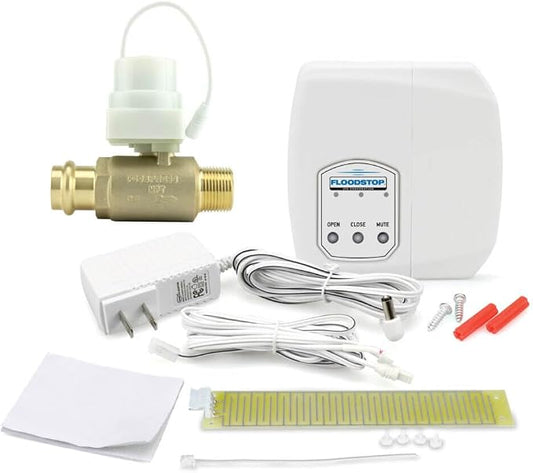 FloodStop Water Heater Leak Detector Kit with Automatic Water Shut-Off and Visual/Audible Alarms, 3/4" Press x MPT