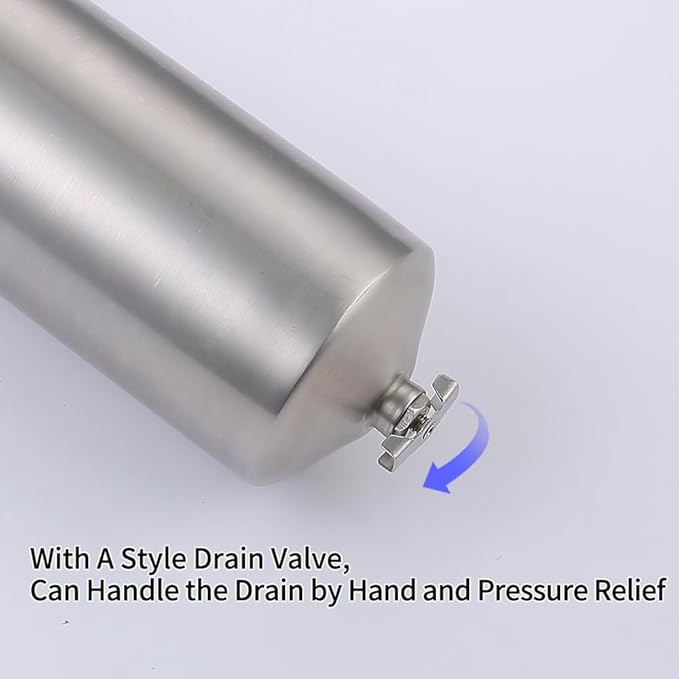 Amwater NSF/ANSI 42 Stainless Steel Whole House Water Filter Housing, 10" x 2.5" Sediment Water Filter System for Heavy Duty, Well & City Water, 3/4" NPT Port, Drain Valve Style A(Wing)