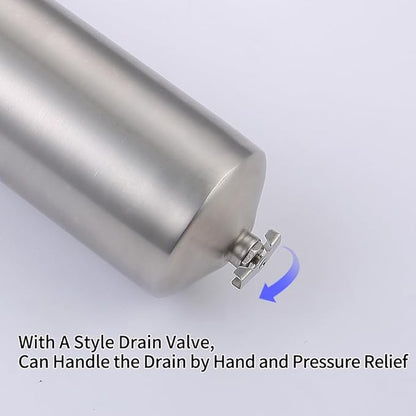 Amwater NSF/ANSI 42 Stainless Steel Whole House Water Filter Housing, 10" x 2.5" Sediment Water Filter System for Heavy Duty, Well & City Water, 3/4" NPT Port, Drain Valve Style A(Wing)