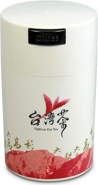 Teavac 6-Ounce Vacuum Sealed Tea Storage Container, White Cap and Body/Red Tea Sign