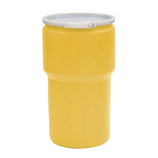 Eagle Plastic Drum, 14 Gallon Drum, DOT Compliant, Made in USA, Yellow | High-Density-Polyethylene Construction, Open Head Lab Pack Drum, Plastic Lever-Lock Lid, Hazardous Material Storage,Transport