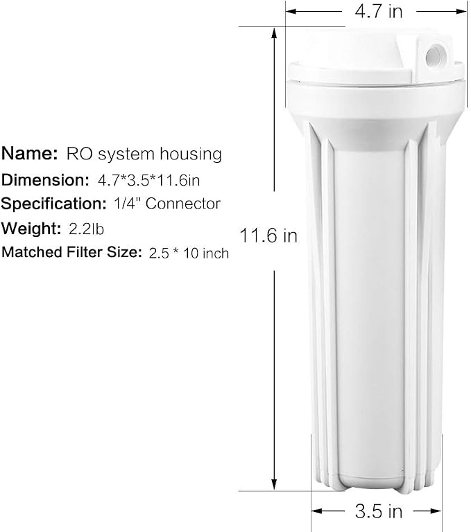 Geekpure 10 Inch Reverse Osmosis Water Filter Housing-1/4" Port | For RO Filtration System, Fit for 2.5" x 10" Filters
