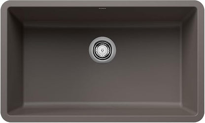 BLANCO 443120 Precis Silgranit 30” Single Bowl Undermount Kitchen Sink, Volcano Gray