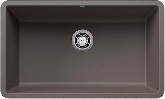 BLANCO 443120 Precis Silgranit 30” Single Bowl Undermount Kitchen Sink, Volcano Gray