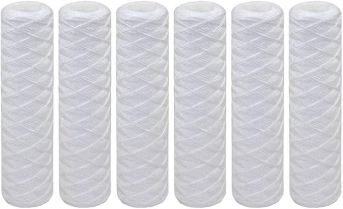 Tier1 50 Micron 10 Inch x 2.5 Inch | 6-Pack String Wound Polypropylene Whole House Sediment Water Filter Replacement Cartridge | Compatible with Pentek CW-50, 155214-52, W50W, Home Water Filter